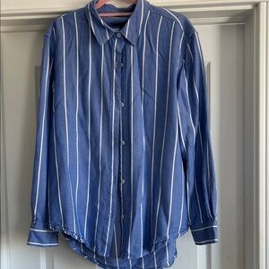 Tahari Men's Navy and White Striped Button Down Shirt